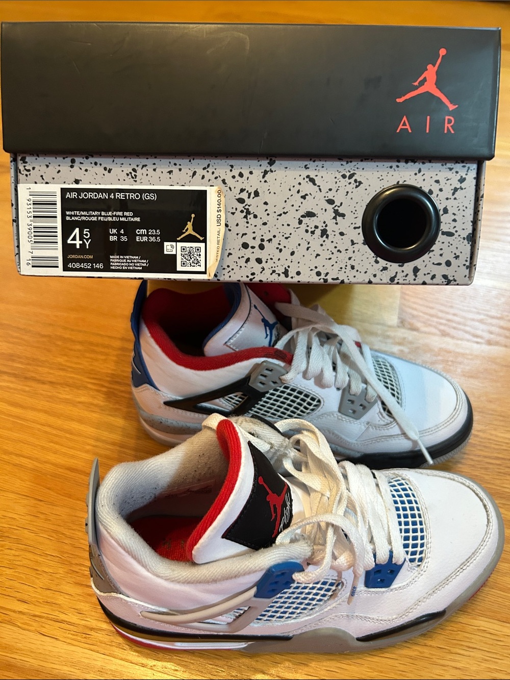 Jordan Kids White Sneakers with Red & Blue Accents - Picture 6 of 7